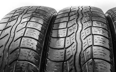 Used Car black summer tires close-up