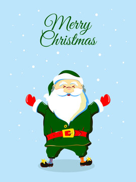 Christmas card with the image of Santa Claus in a green suit
