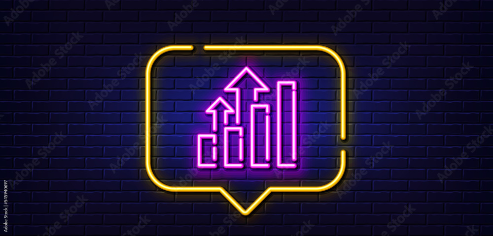 Poster neon light speech bubble. analysis graph line icon. results chart sign. traffic management symbol. n
