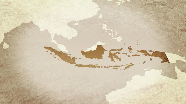 Vintage map showing Indonesia. From above zooming in.