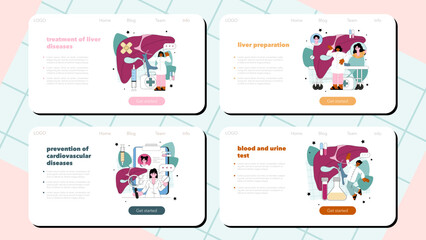 Hepatologist web banner or landing page set. Liver examination