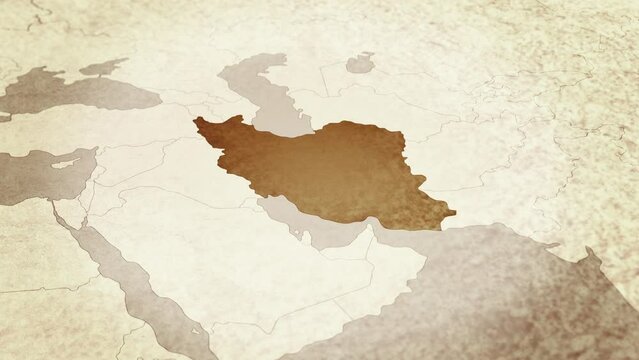 Vintage map showing Iran. From above zooming in.