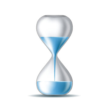 Hourglass with water. Water drips into the watch. Save water metaphor.