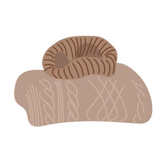 Knit sweaters flat vector illustration. Beige warm folded pullover. Autumn season woolen apparel isolated clipart on white background. Winter knitwear