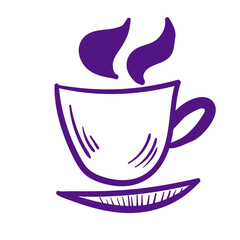 Doodle purple cup. Drink line art on white background.