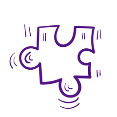 Purple doodle puzzle. Line art vector  icon on white background.