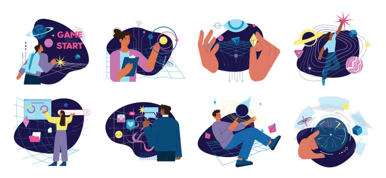 Metaverse concept set. Digital environment or online virtual platform.