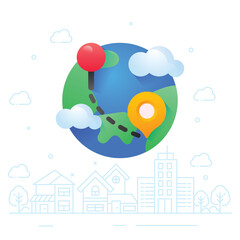 Location illustration with pin and globe