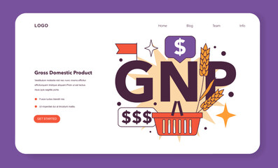 GNP or GNI web banner or landing page. Gross national product.