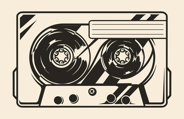 Audio cassette emblem monochrome vintage