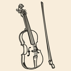 Acoustic violin element monochrome vintage