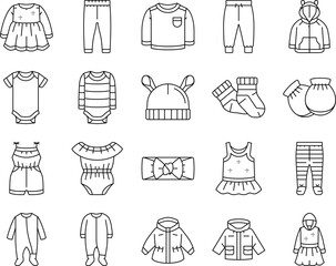 baby child infant fashion cloth icons set vector