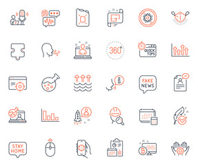 Science icons set. Included icon as Histogram, Inspect and 3d app web elements. Quick tips, Chemistry lab, Puzzle icons. Medical mask, Seo targeting, Evaporation web signs. Startup. Vector