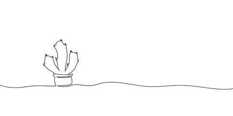 Continuous line drawing cactus in pot
