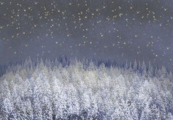 Forest in the snow, digital paintings landscape, fine art, artwork