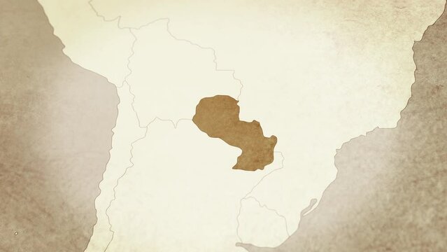 Vintage map showing Paraguay. From above zooming in.