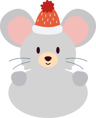 Small mouse flat icon Winter animal with hat