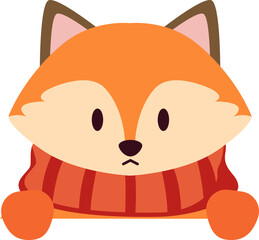 Cute fox with warm scarf flat icon Winter wild animal