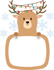 Funny deer with colorful lights flat icon Frame with animal