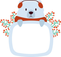 Cute white bear flat icon Funny frames with animal