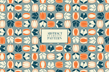 Tulip and rose petals flower illustration grid abstract floral vector seamless repeat pattern