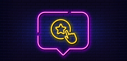 Neon light speech bubble. Loyalty star line icon. Bonus points. Discount program symbol. Neon light background. Loyalty star glow line. Brick wall banner. Vector