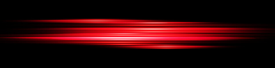 Glowing blurred light stripes in motion over on background.Colorful red rays. Led Light. Future tech. Shine dynamic scene. Neon flare. Magic moving fast lines. - obrazy, fototapety, plakaty