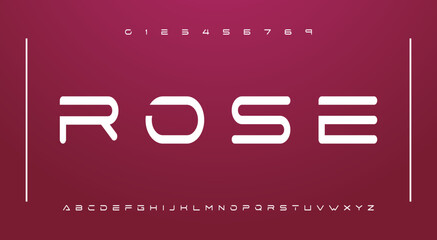 Tech font. Modern line font alphabet. Internet, electric letter fonts. Creative font for electronic dance music. MINIMAL digital technology typography and number set.