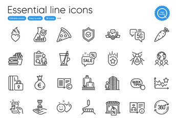 Burger, Chemistry lab and Loyalty star line icons. Collection of Teamwork, Discounts bubble, Copyright icons. Ranking stars, Market sale, Software bug web elements. Heart flame. Vector
