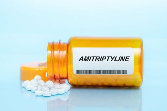 Amitriptyline Drug In Prescription Medication  Pills Bottle