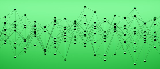 Abstract green plexus technology background with connected and interlinked dots and lines, science or research concept, network communication wallpaper