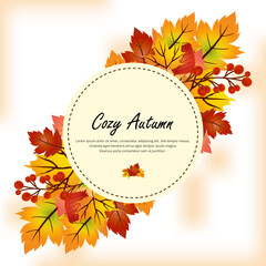 Cozy autumn design background vector. Beautiful autumn design with leaf background