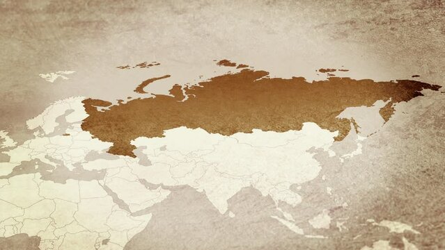 Vintage map showing Russia. From above zooming in.