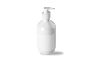 Empty blank white cosmetic pump bottle mockup isolated on white background. liquid soap, shampoo, shover gel, balm, serum, conditioner or other beauty cosmetic product container, 3d rendering.