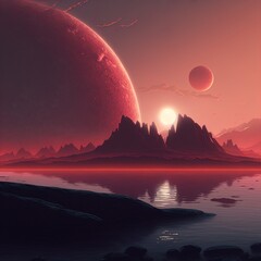 Fototapeta na wymiar Sunrise on an alien planet. 
