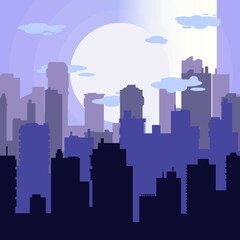 Cityscapes in vector with violet sky. It is easy to use and editable.