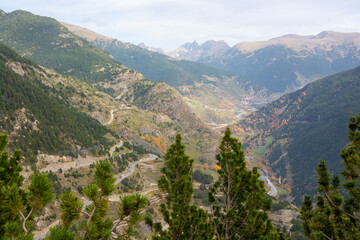 Naklejka premium Mountain serpentine and road in Andorra.
