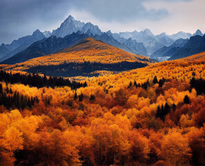 amazing autumn landscape with hills and mountains