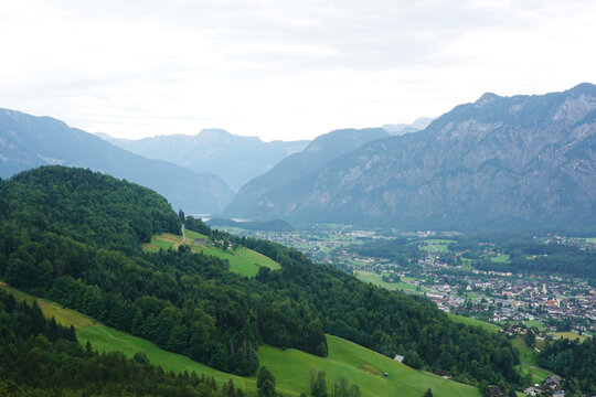 The view from Ewige Wand hiking and mountain biking path to Bad Goisern, Austria