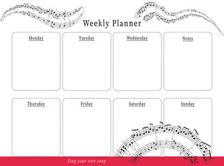 Music theme concept weekly planner