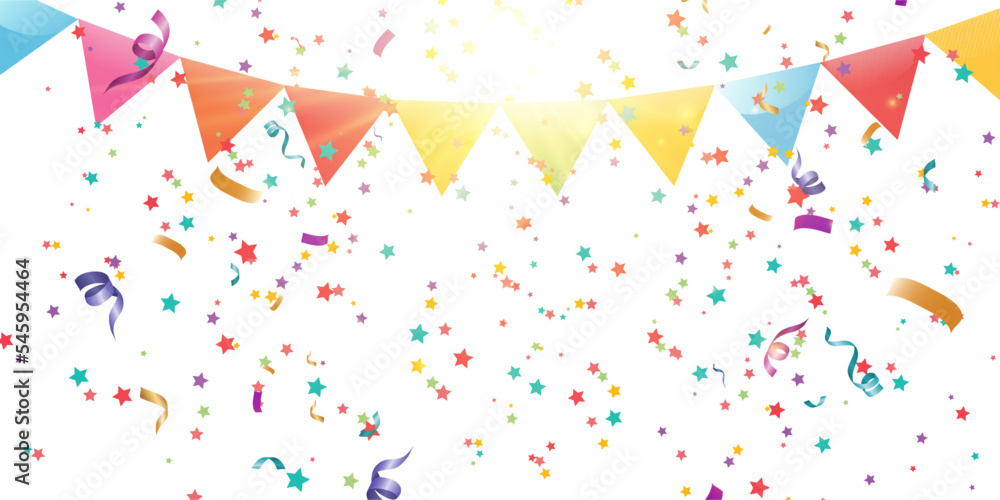 Poster Lots of colorful tiny confetti and ribbons on transparent background. Festive event and party. Multicolor background.Colorful bright confetti isolated on transparent background.	