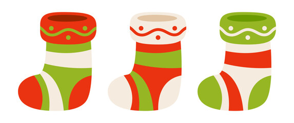 Set of Christmas Sock in flat style isolated