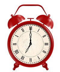 Red realstic vintge alarm clock on white background front view vector illustration