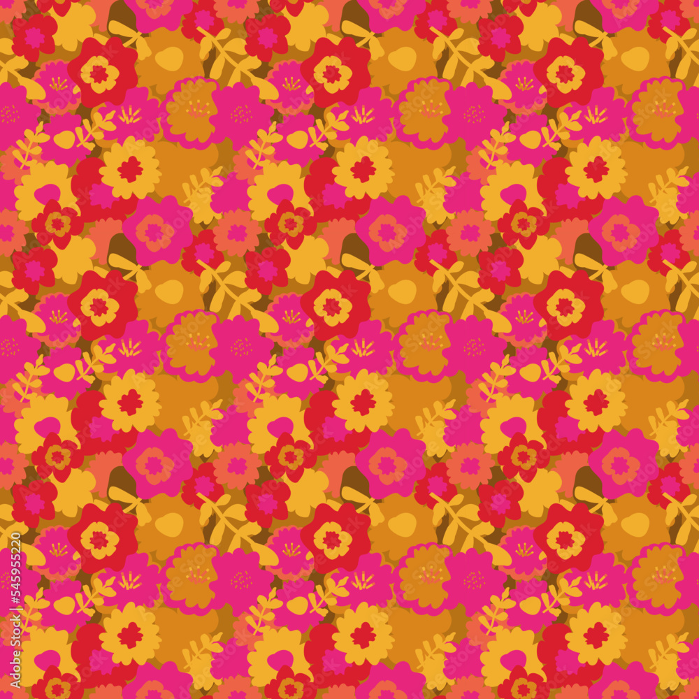 Poster seamless repeat print pattern background with colorful flowers