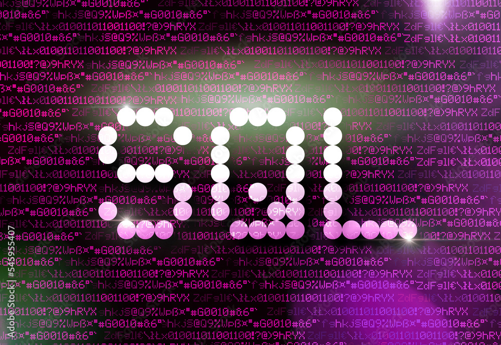 Poster word SQL on background computer screen with rain code
