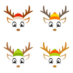 Set of Reindeer Face in flat style isolated