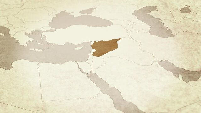 Vintage map showing Syria. From above zooming in.