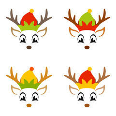 Set of Reindeer Face in flat style isolated