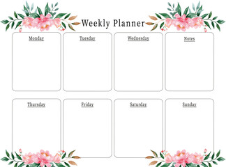 Floral Weekly planner , printable planner . Flowers concept.