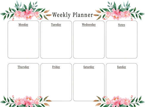 Floral Weekly planner , printable planner . Flowers concept.